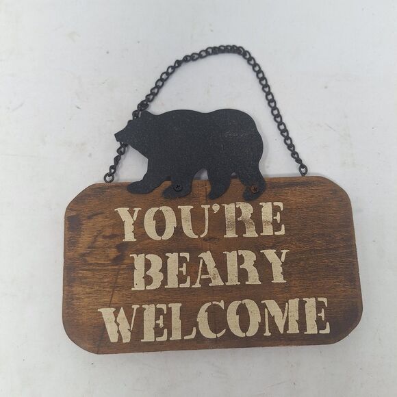 Rustic Wall Hanging Welcome Signs Cabin Bear Silhouette Wood Metal Set Of 2 - Picture 2 of 8